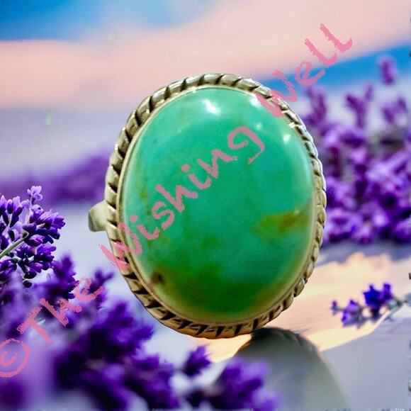 Kingman Turquoise Oval Shape Rope Design Silver Ring Size 8 - Picture 5 of 7